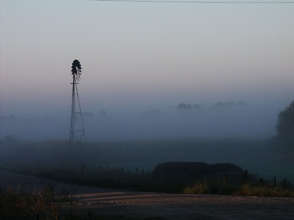 windmill, fog