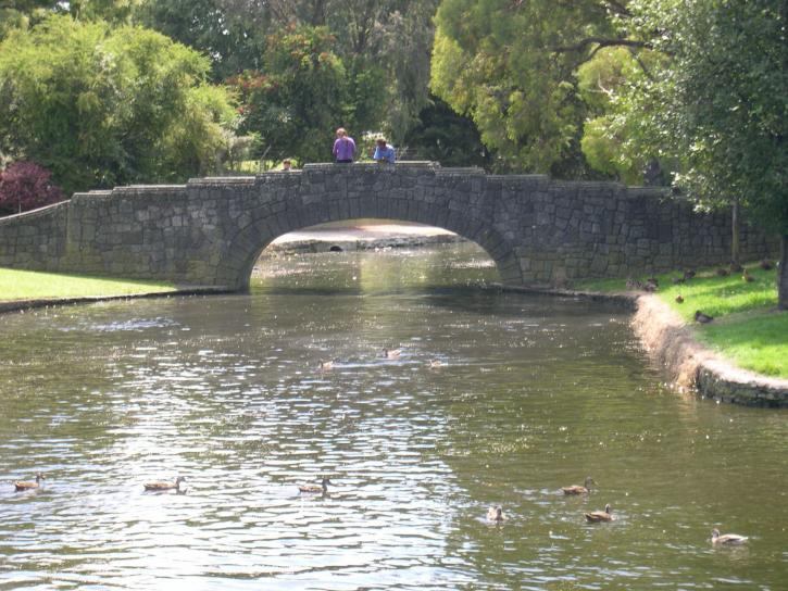 old, stone, bridge, water, flowing, park