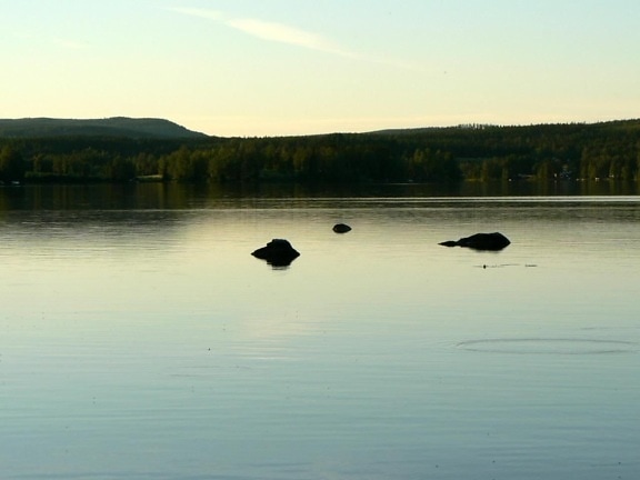 lake, dusk, nature, water surface