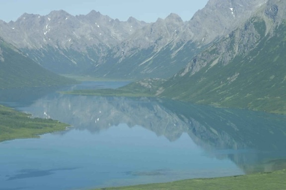 mirrored, lakes, mountains