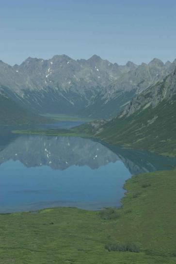 mirrored, lmountains, clear, lake, water