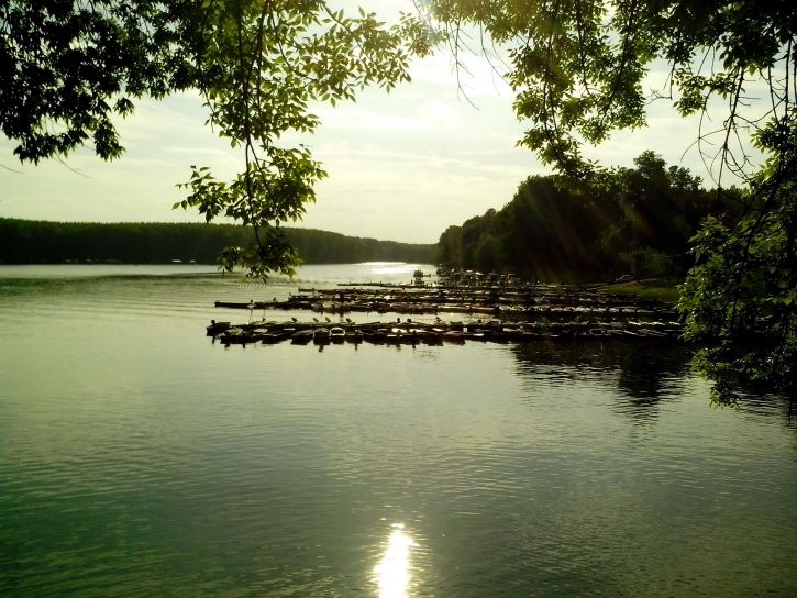 Tikvara lake, Backa Palanka stad, schemering