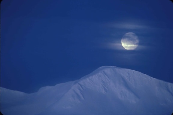 nascer da lua, neve, coberto, montanhas