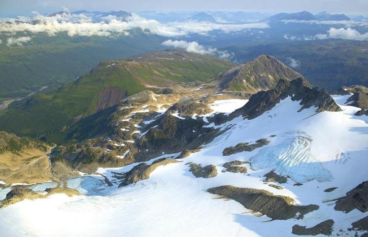 Berg, tops, gletsjer, antenne perspectief