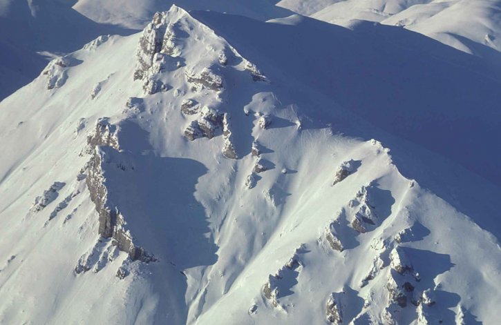 Gunung, puncak, tertutup, salju, es, perspektif aerial