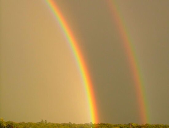 double, rainbow, golden, sky