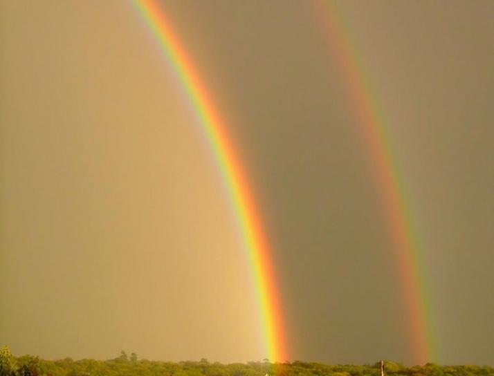 podwójne rainbow, złoty, niebo
