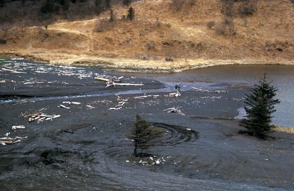 pilier, rivière, gravier, site, Kodiak