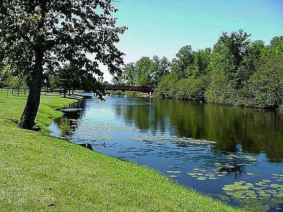 Wisconsin, Medford, strumień, rzeka, woda, park, piknik