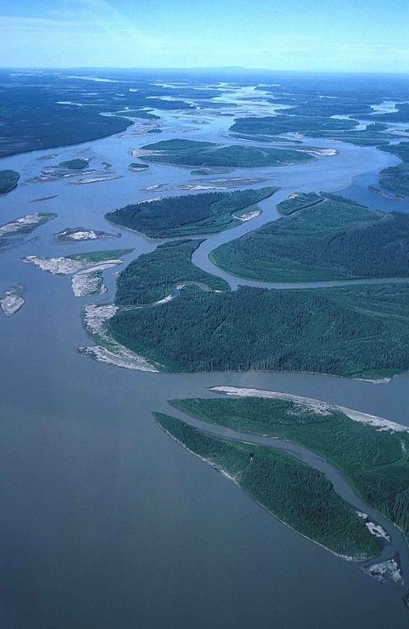 Yukon, rzeka, lato, perspektywy lotu ptaka