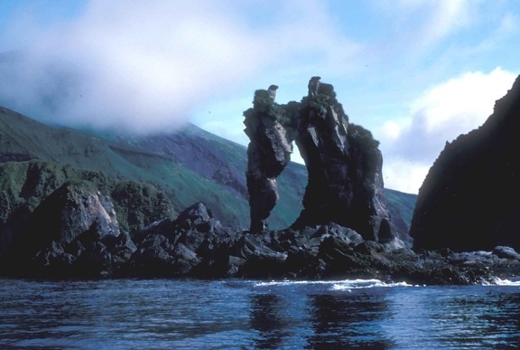 seguam, island, seahorse, rock, formation, water