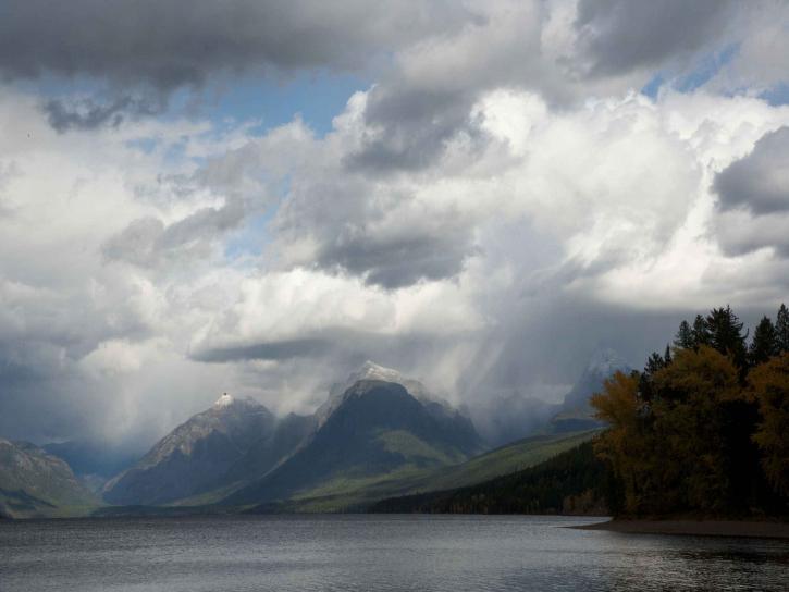 cloudy, fall, day, lake