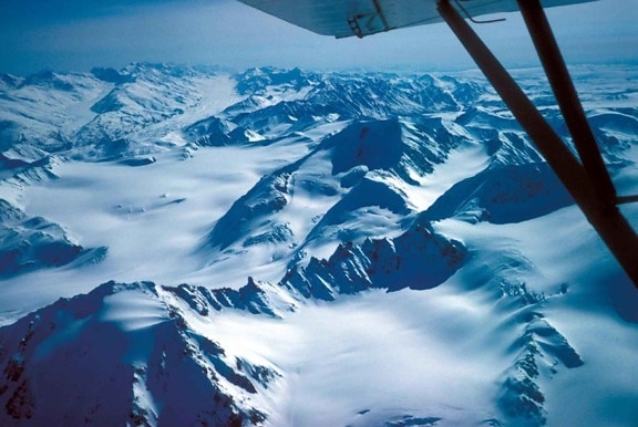 Chugach hory, sníh, letecký pohled