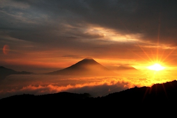 beautiful, sunrise, volcanoes, Guatemala