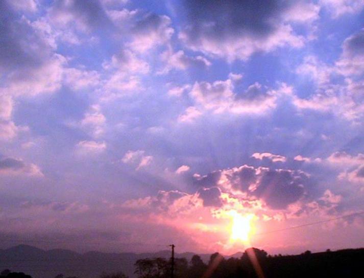Схід сонця, Гора, фіолетовий, небо, хмари