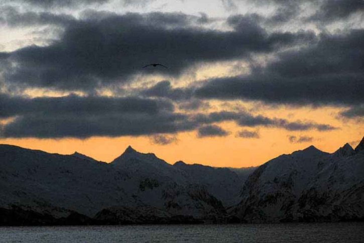 východ slunce, unalaska, ostrov