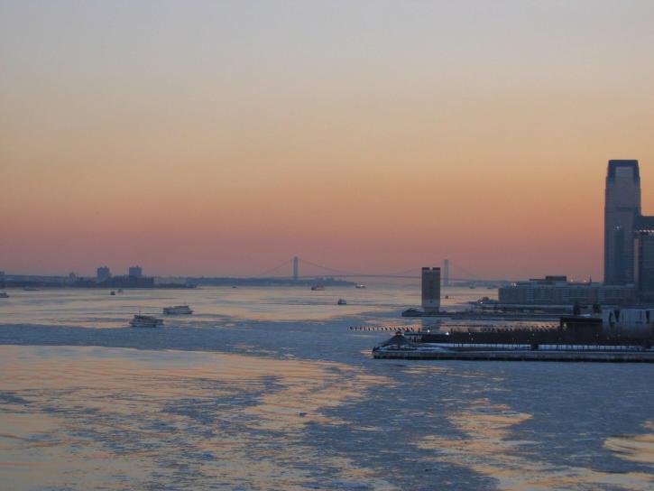 leder, ned, Hudson, floden, solnedgang