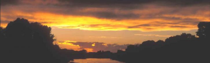 панорамний, зображення, захід сонця, озеро