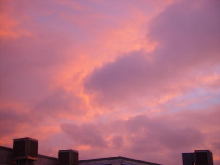 różowy, chmury, zachód słońca