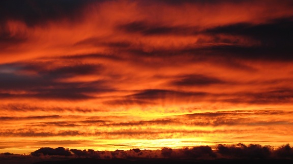 solnedgång, vacker, röd, orange, sky