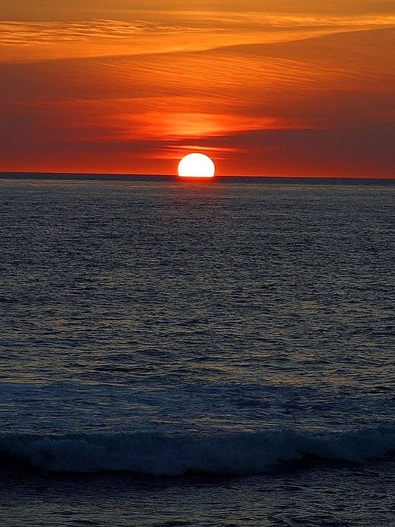 solnedgång, havet, vackra, vackra, röda, brast, sky beach