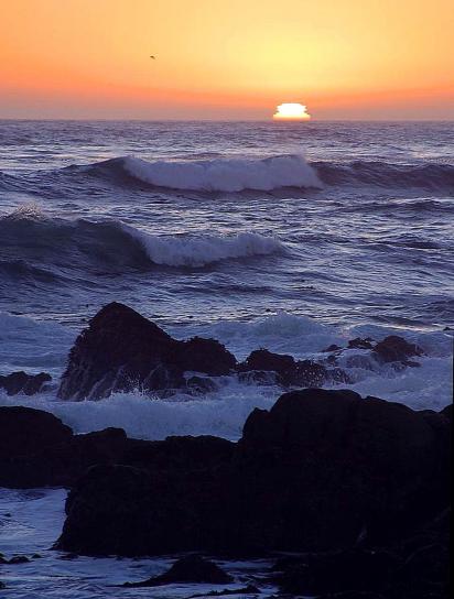 Sunset, ocean, hav, kyst, sten