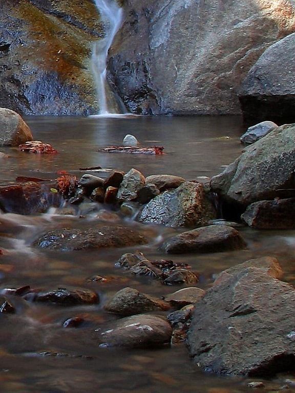 waterfalls, streams, rocks