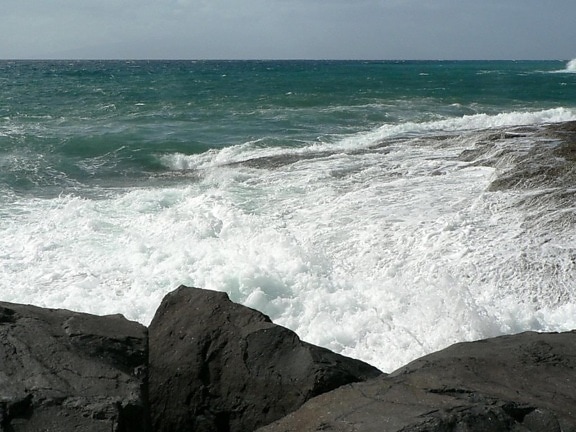 wave, breaking, big, rocks