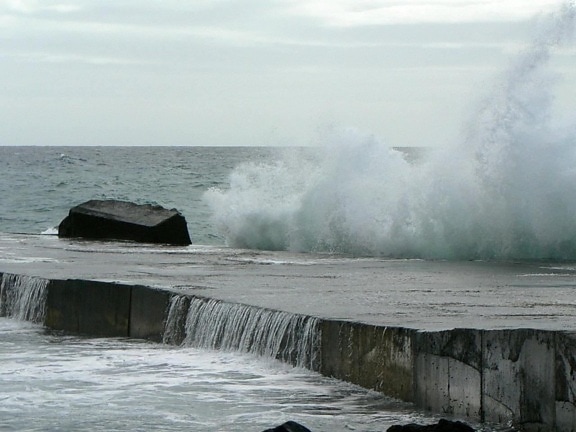 wave, breaking, pier