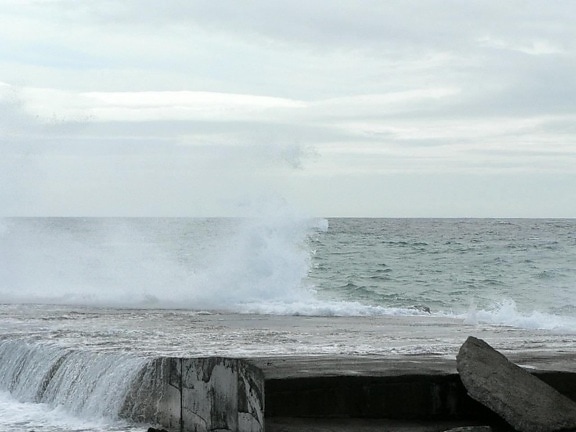 wave, breaking, rocks, beach