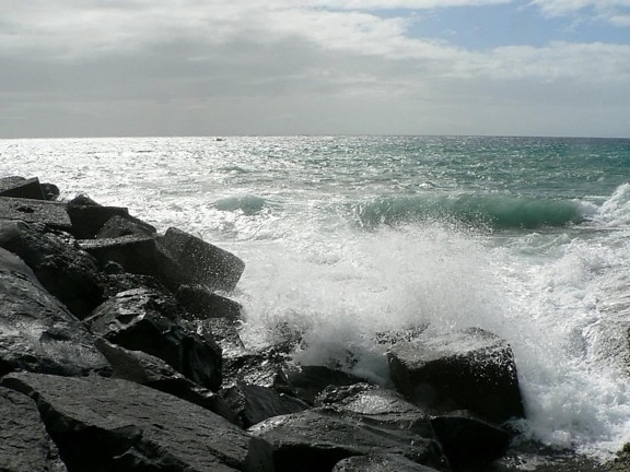 wave, cost, breaking, big, rocks
