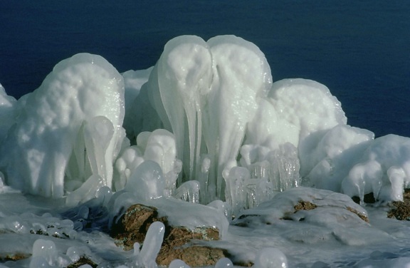 glace, formation, hiver, sculpures