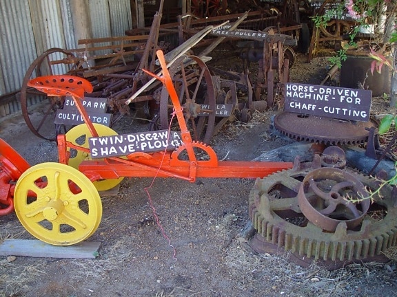 antiguo, la agricultura, maquinaria, montaje, Barker, museo, occidental, Australia