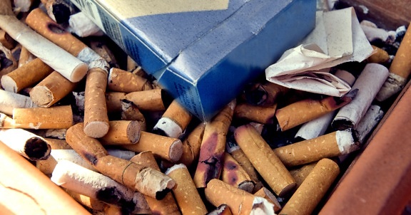 烟灰缸, 填充, 香烟, 烟头, 空, 香烟, 纸箱