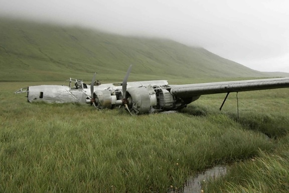closeup, wreckage, world, war, aircraft, plane, grass