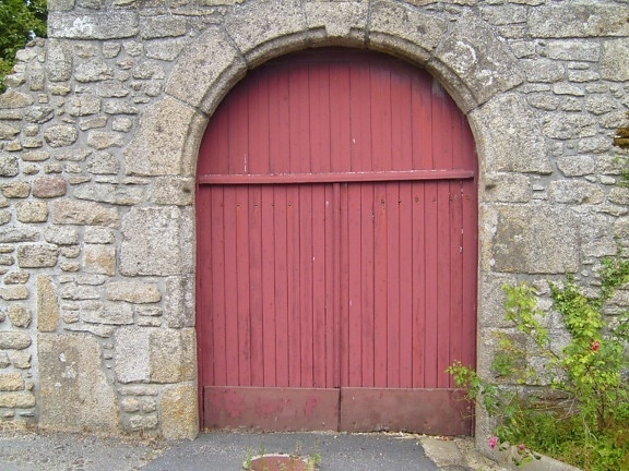 old, red, church, door, village