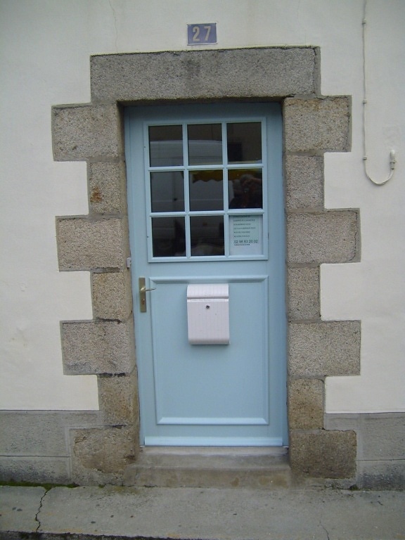 velho, pedra, azul, porta