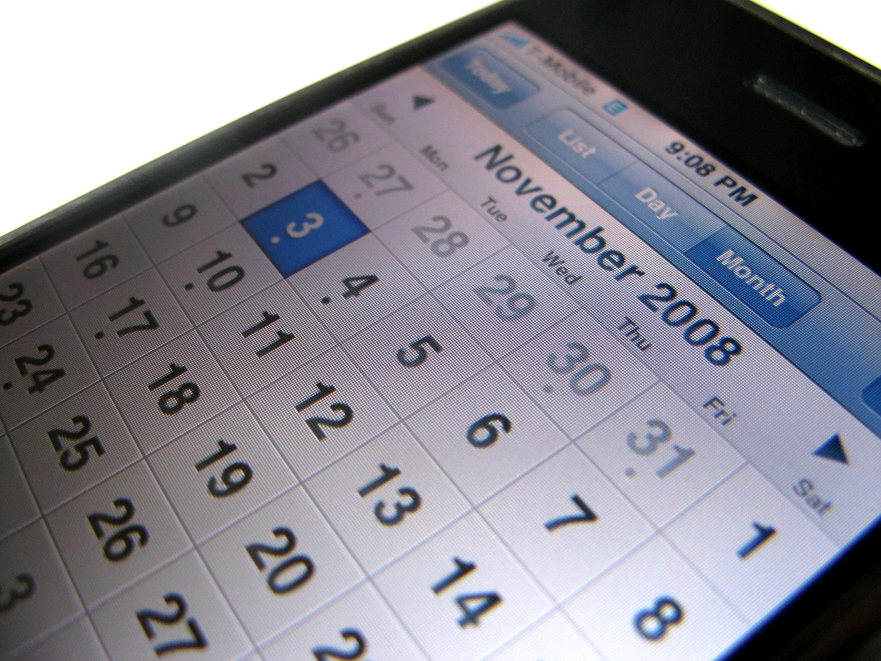 Free picture: iphone calendar screen