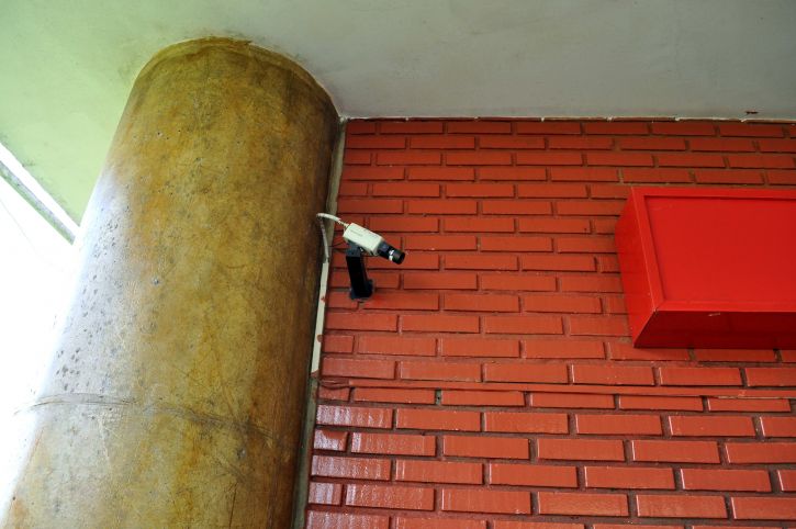 bezpieczeństwa, kamery, ściana