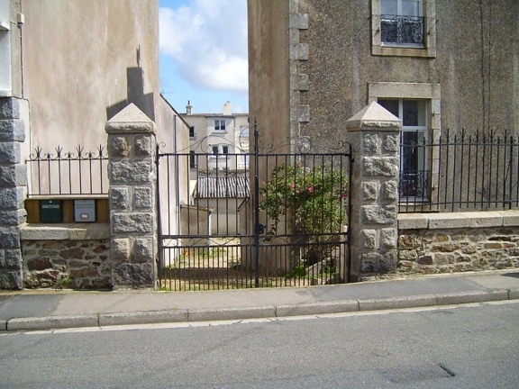 metal, gate, stone, posts