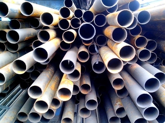 metal, round, pipes, stacked