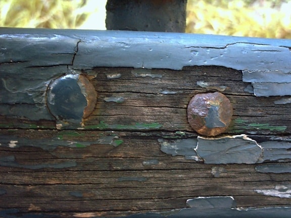old bench, close up, wooden, plank, old, decay, decomposition, rusty screw, paint