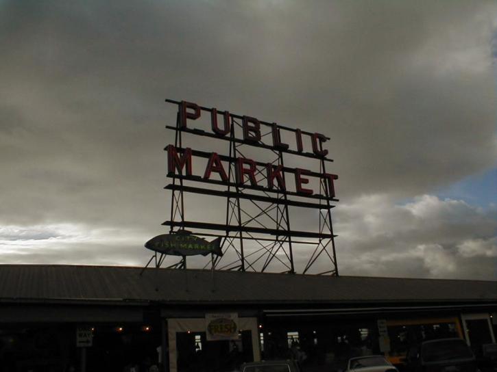 štika, místo, trh, Seattle