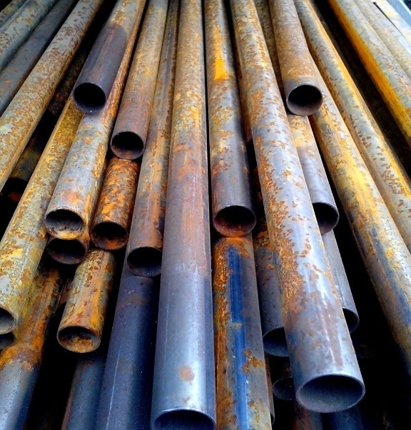 rusty, round, metal, pipes, stacked