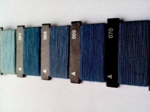 azul, hilo, manual, máquina de coser
