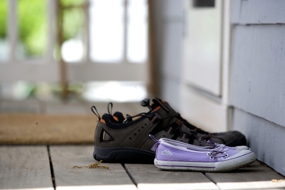 purple, brown, sport, shoes, front door, house, doormat