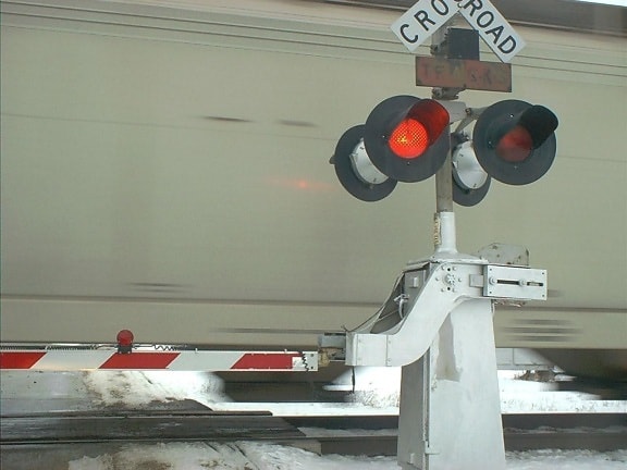 ferrocarril, el cruzar, brazo, Byron, Illinois