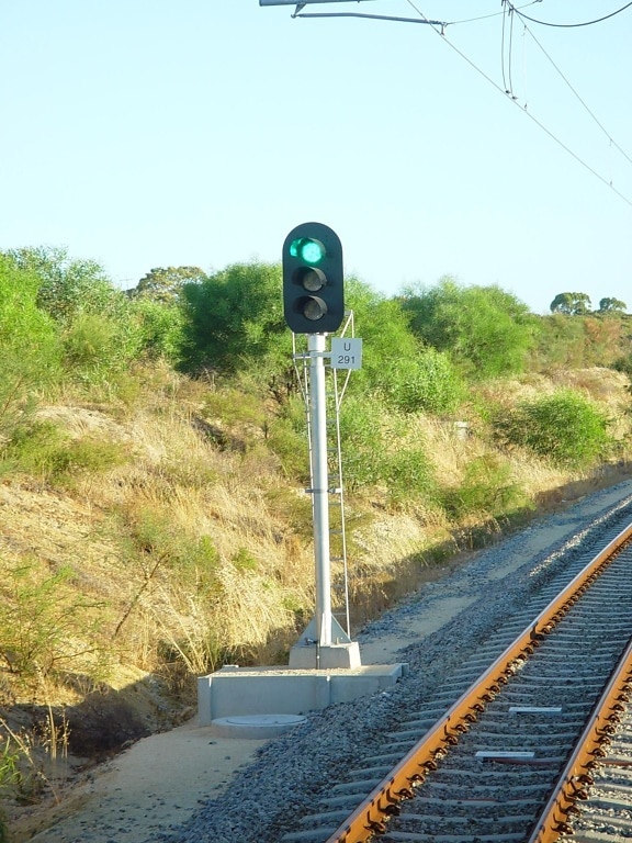 ferrocarril, señal, currambine, verde