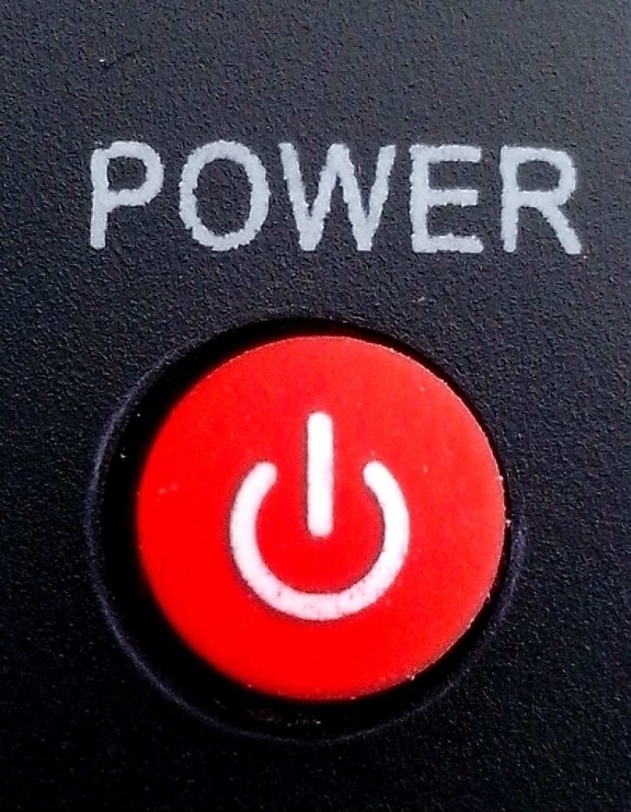 rouge, puissance, bouton