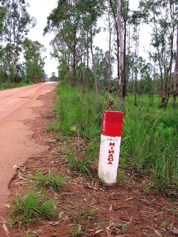 roadside, sign, indicating, danger, landmines